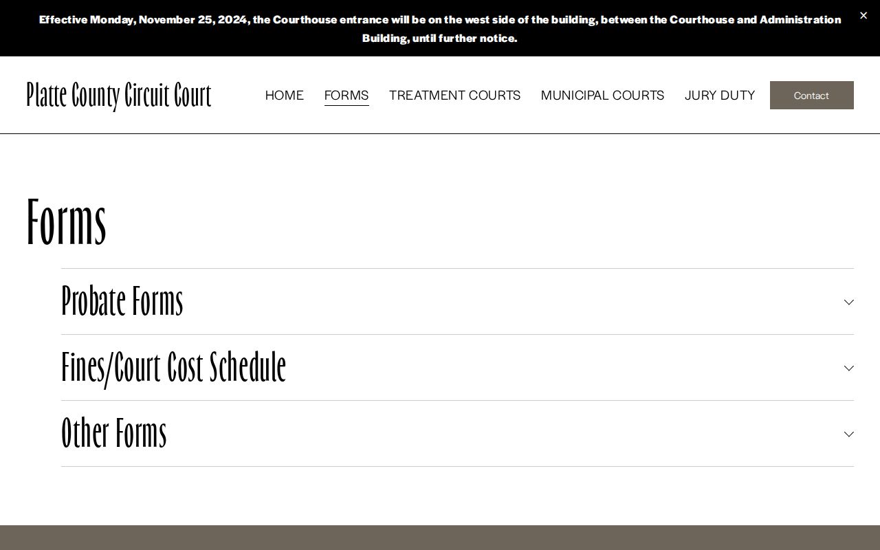 Platte County civil docket local court forms and filing fee page