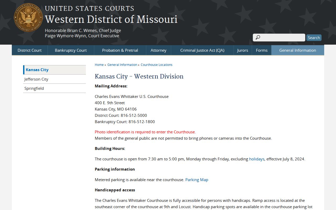 Western District of Missouri Kansas City federal courthouse access page