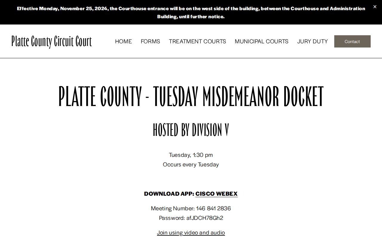 Platte County criminal docket Division V misdemeanor session page