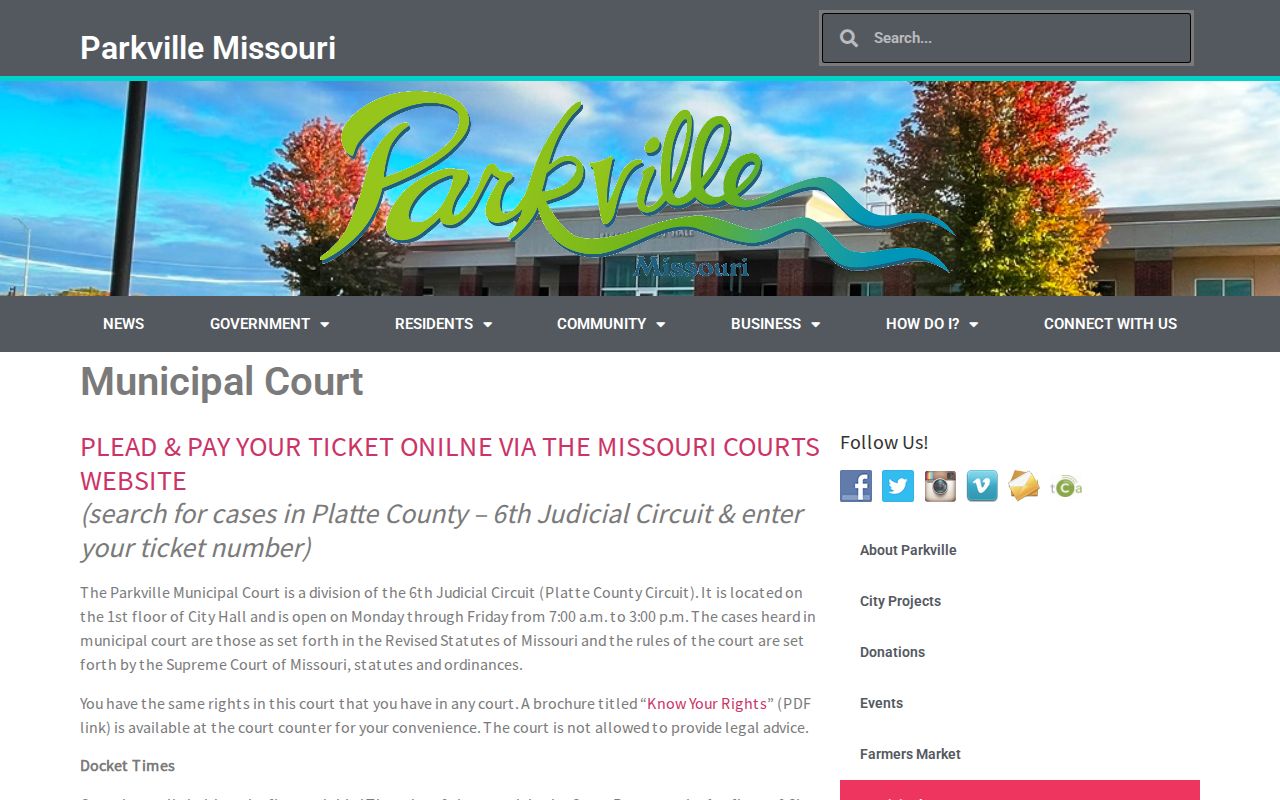 Parkville court docket municipal court and City Hall information