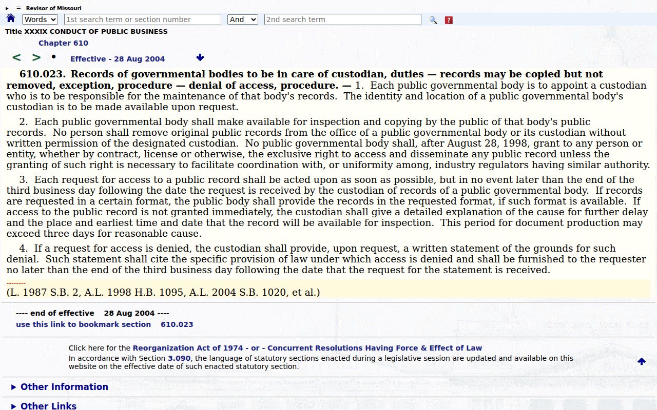 Smithville court record access and Missouri public records statute