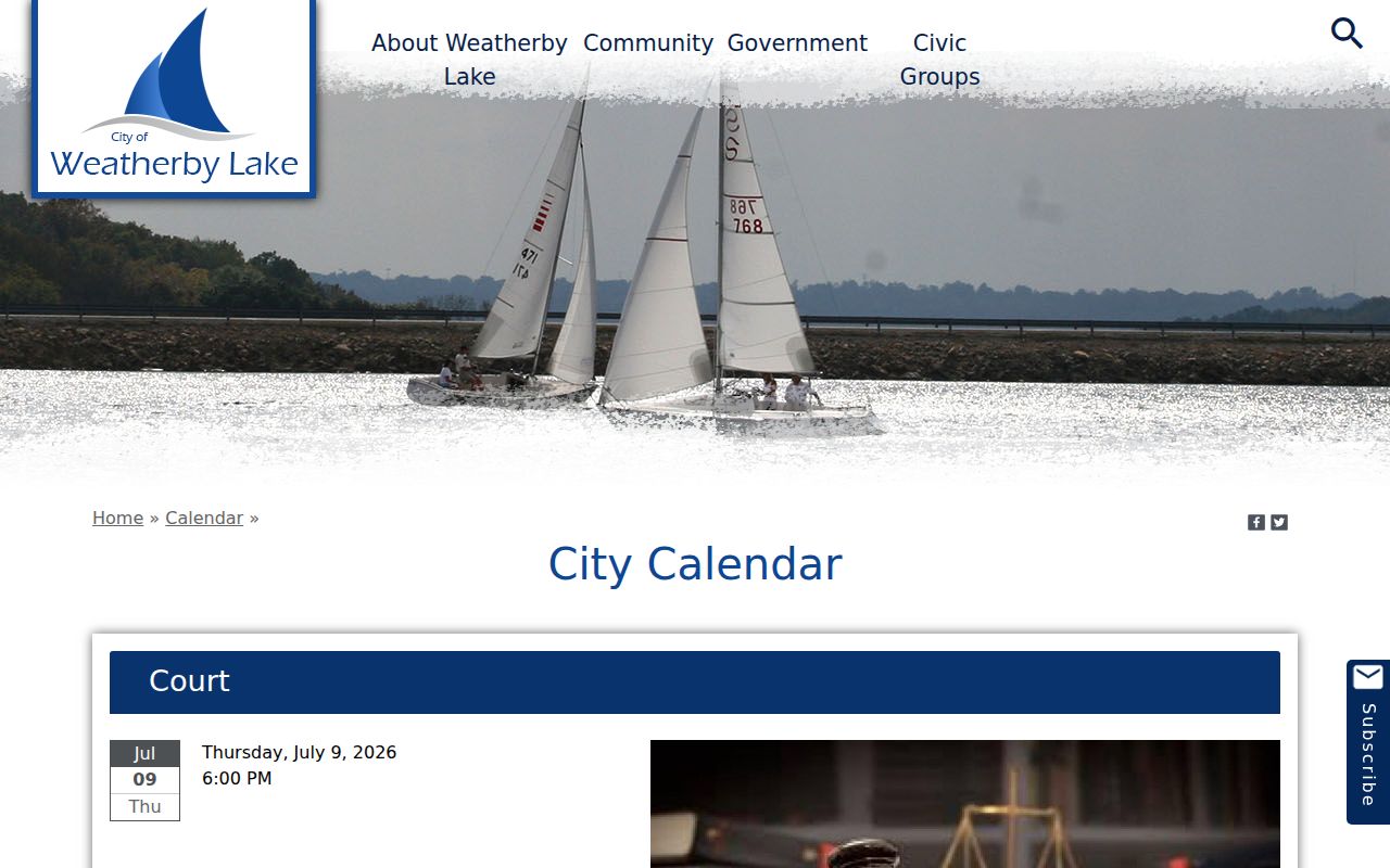 Weatherby Lake court docket calendar search controls and events